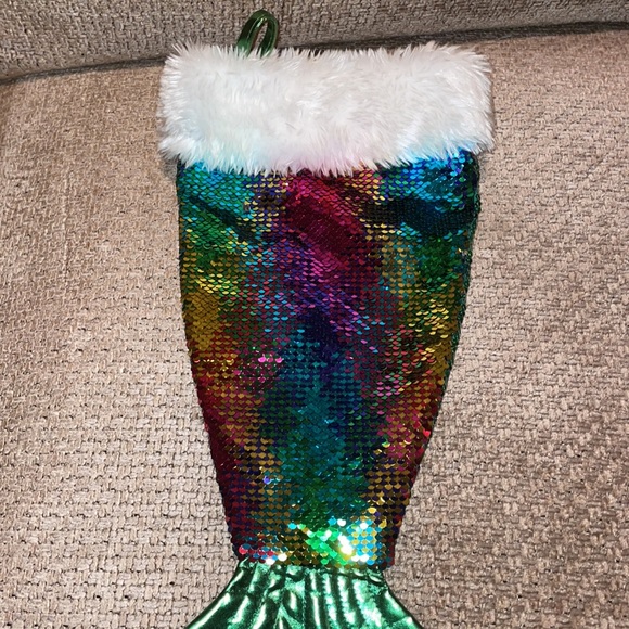 Christmas Stocking Mermaid Sequined Very Colorful 22” x 9” - Picture 2 of 8